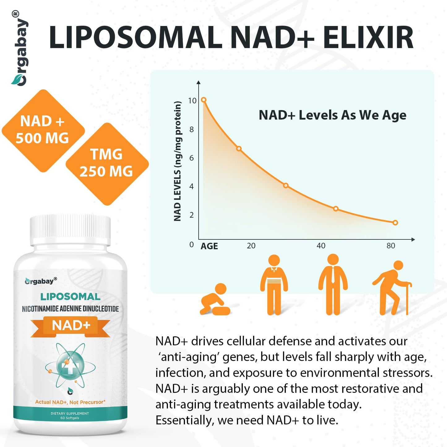 Cápsulas blandas Orgabay NAD+ liposomal 60 unidades
