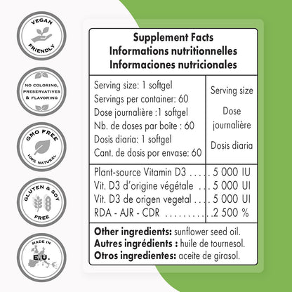 Capsulas blandas vitamin d3 vegana algas sin gluten soja