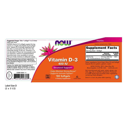 Cápsulas blandas vitamina D3 400 UI Now Foods paquete triple