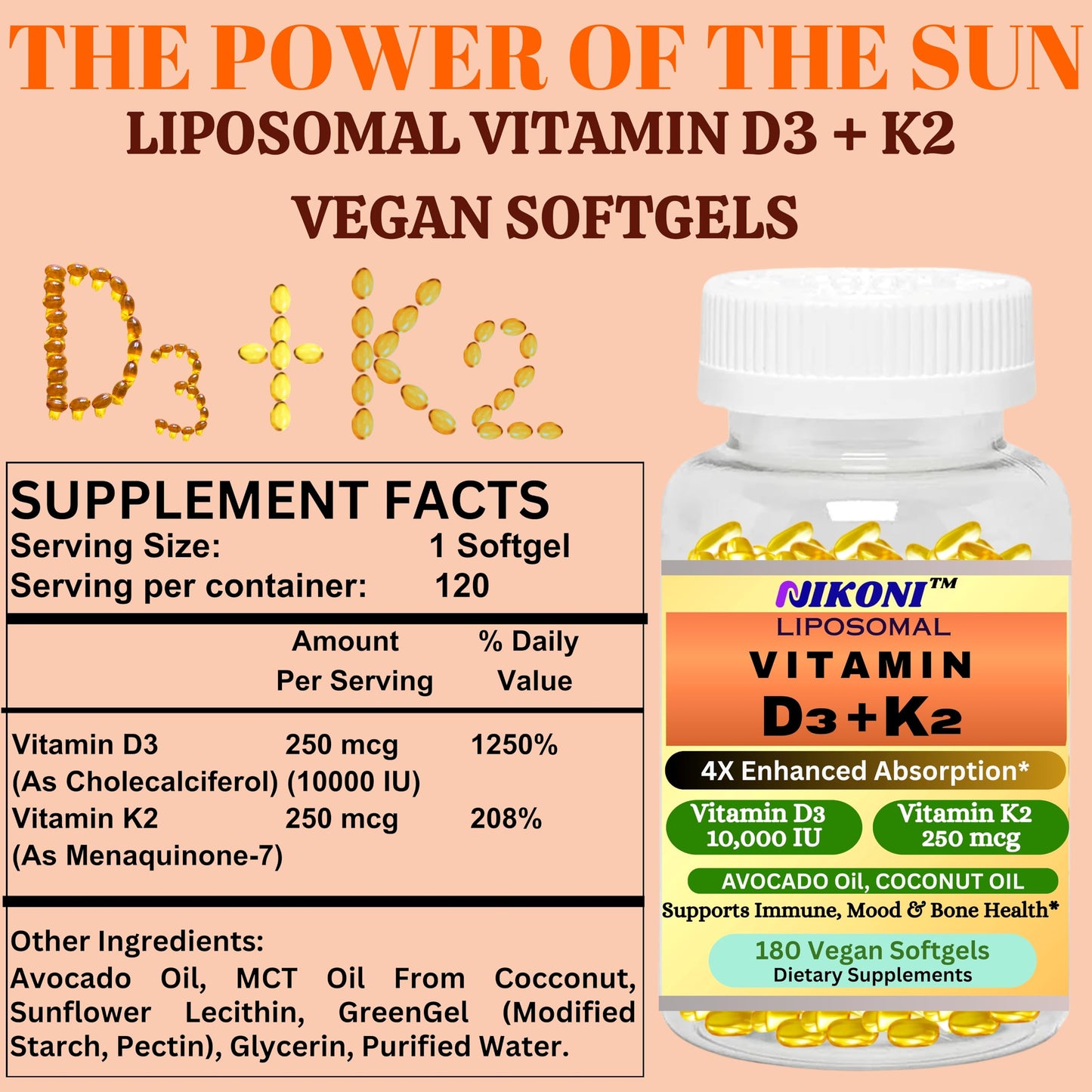 Capsulas blandas con vitamina D3 y K2 para adultos