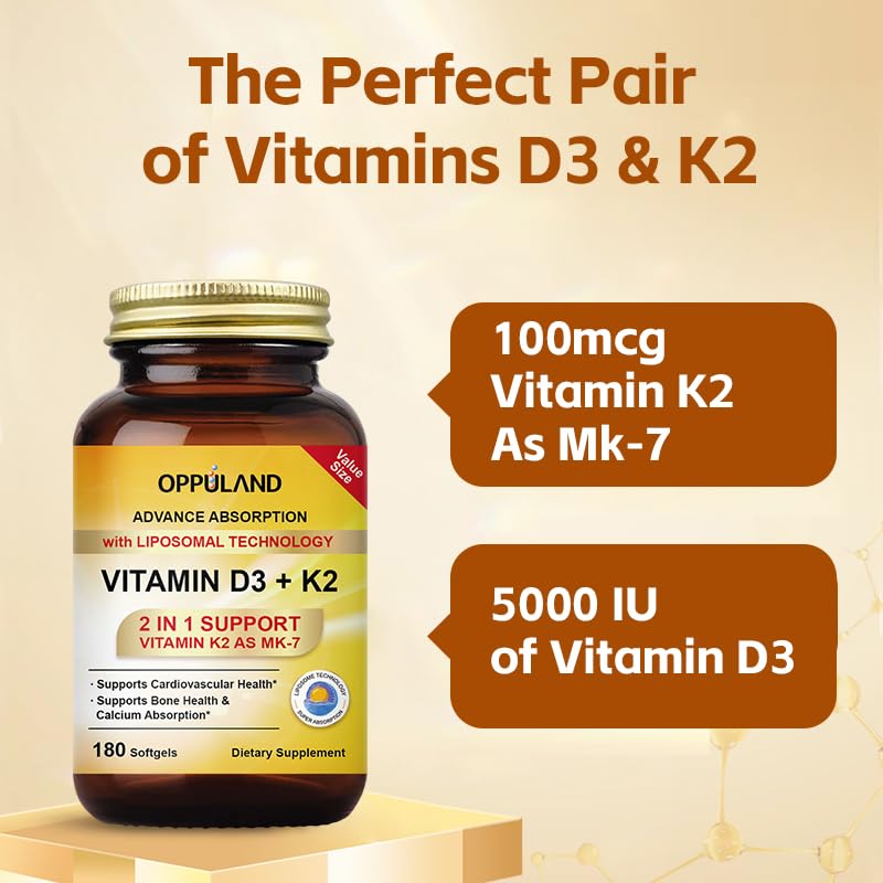 Cápsulas blandas vitamina d3 y k2 oppuland 180 unidades