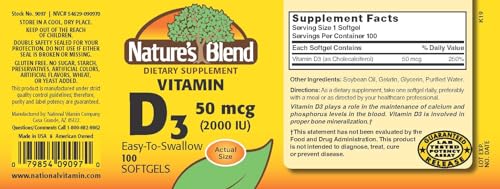 Cápsulas blandas de Vitamina D3 Nature's Blend para absorción fácil