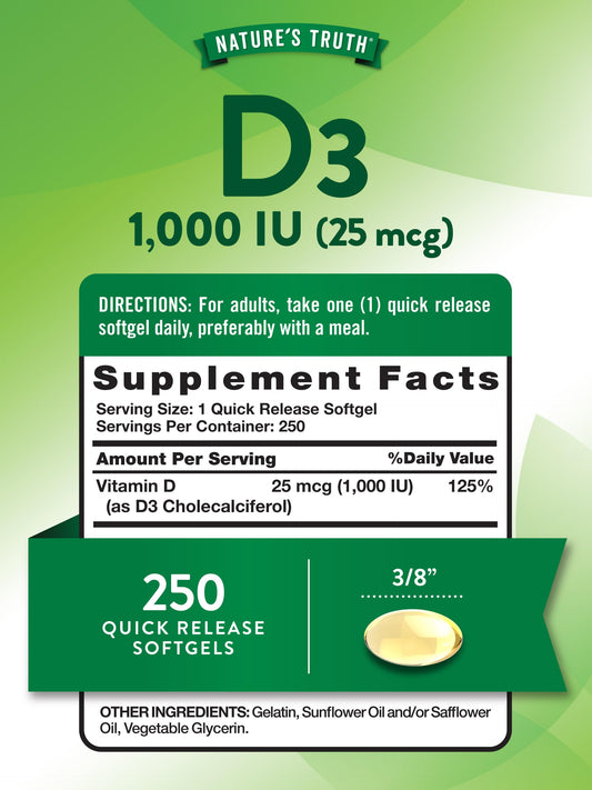 Cápsulas blandas vitamina d3 nature's truth 250 unidades