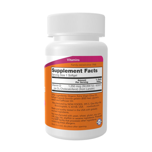 Cápsulas blandas vitamina d-3 now foods 50 unidades