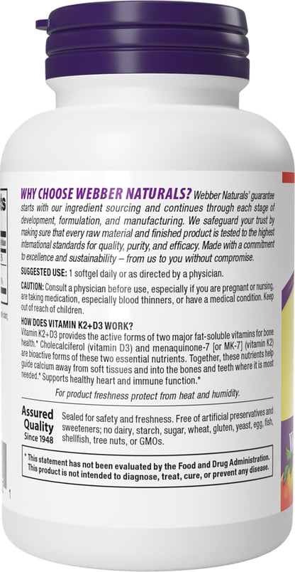 Cápsulas blandas Webber Naturals Vitamina K2 MK-7 y D3