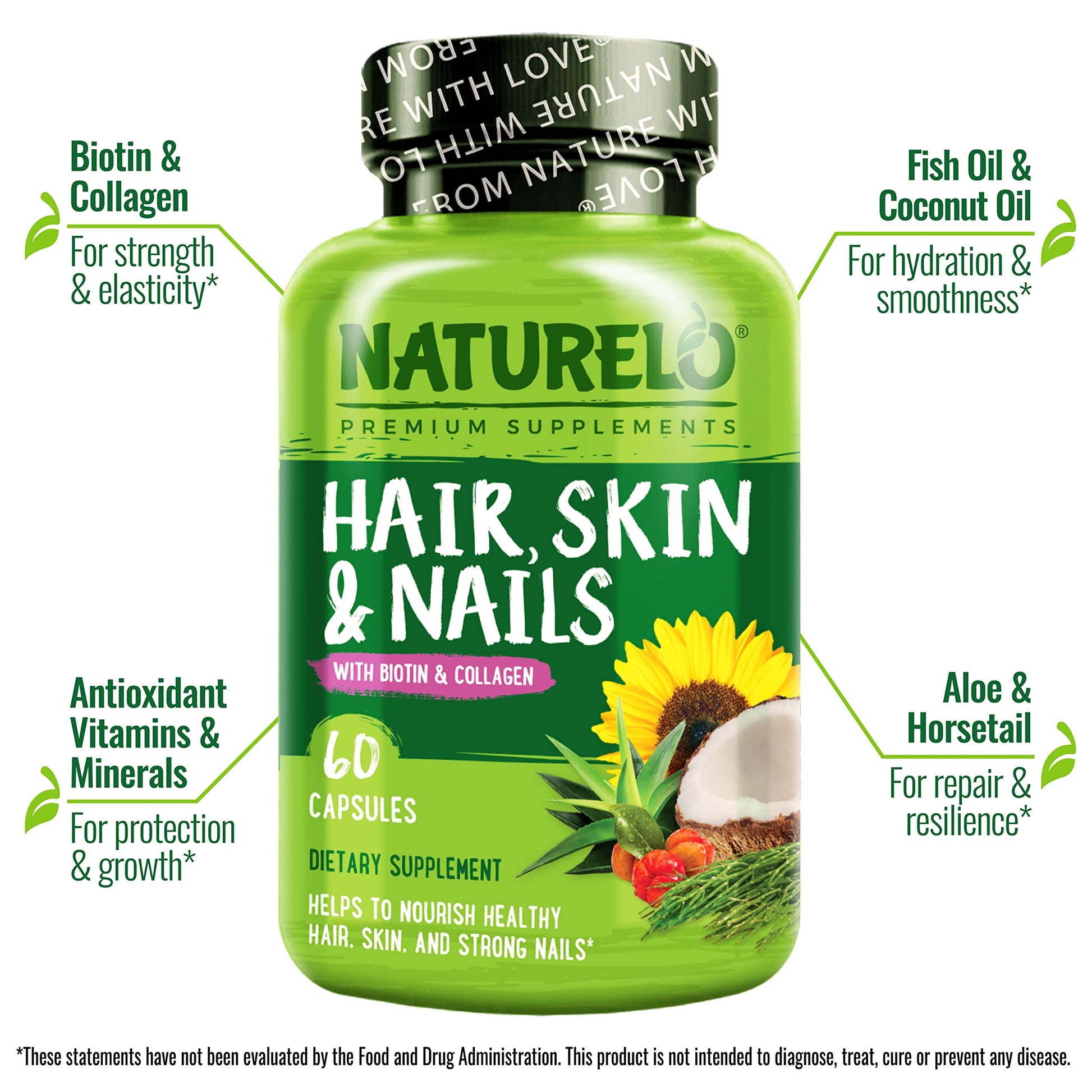 Cápsulas para cabello piel y uñas con biotina 5000mcg NATURELO