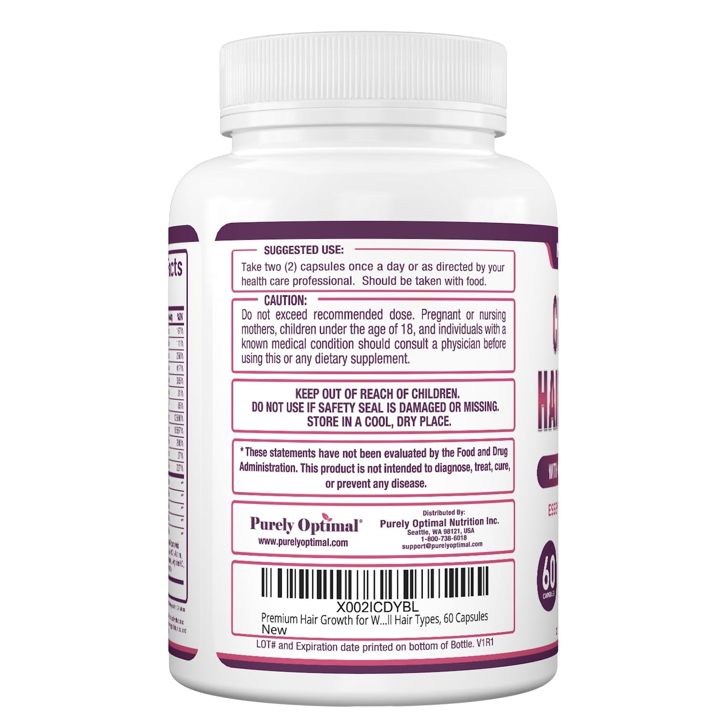Cápsulas para cabello sano y fuerte Purely Optimal 60 unidades