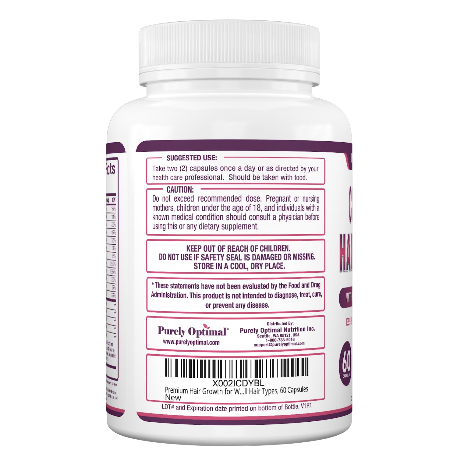 Cápsulas para cabello sano y fuerte Purely Optimal 60 unidades