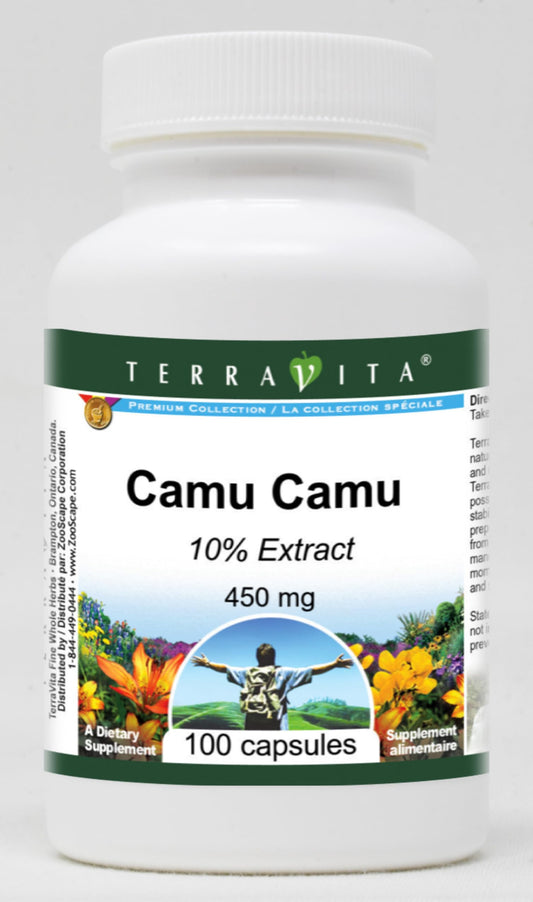 Cápsulas Camu Camu 10% 450mg TerraVita en botella sellada