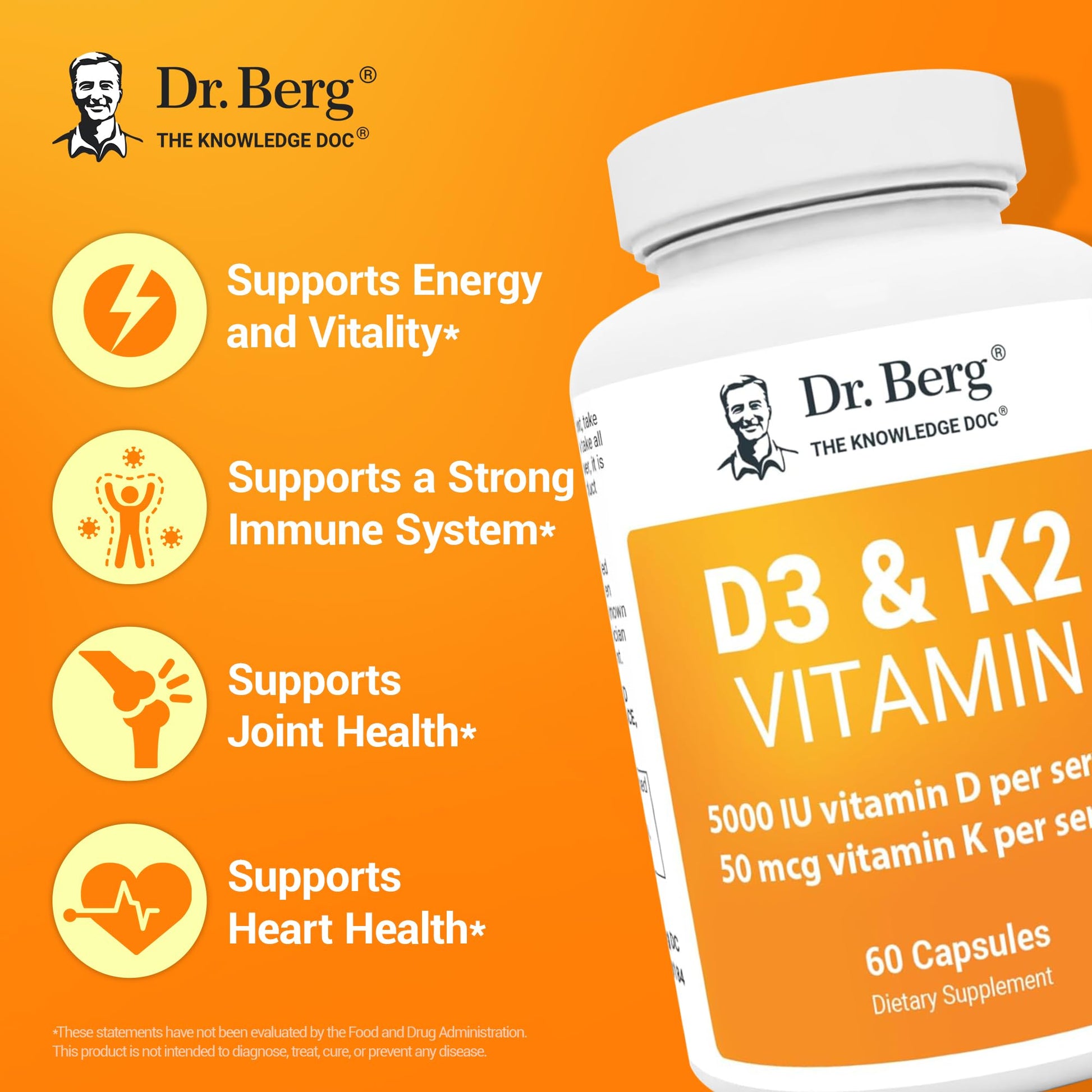 Cápsulas Dr. Berg vitamina D3 K2 5000 IU para fácil consumo diario