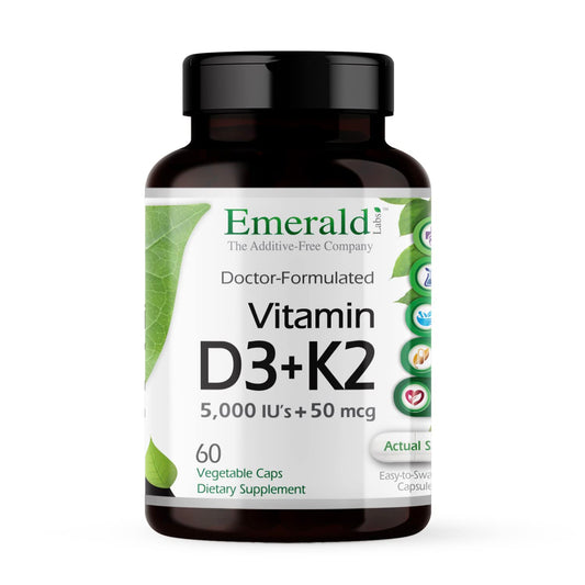 Cápsulas EMERALD LABS vitamina D3 y K2 para huesos fuertes