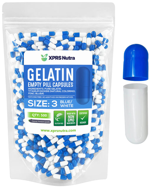 Bolsa de cápsulas vacías de gelatina azul y blanco 500 unidades