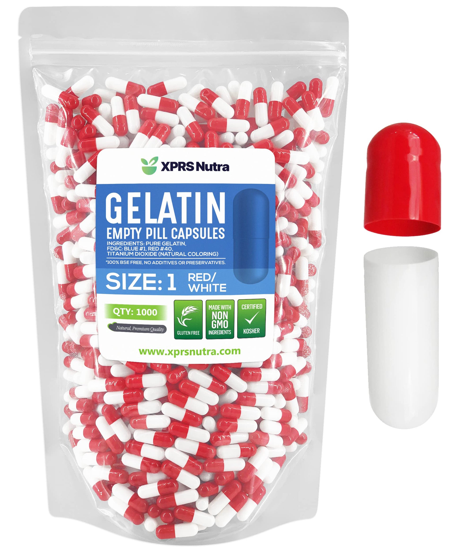 Paquete de cápsulas de gelatina vacía tamaño 1 rojo y blanco