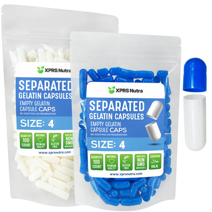 Paquete de cápsulas de gelatina vacías tamaño 4 azul/blanco