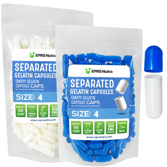 Paquete de cápsulas de gelatina vacías tamaño 4 azul/blanco