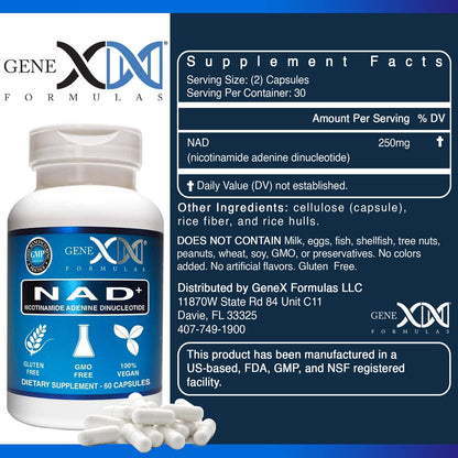 Cápsulas Genex Formulas NAD+ aumentando energía y salud celular