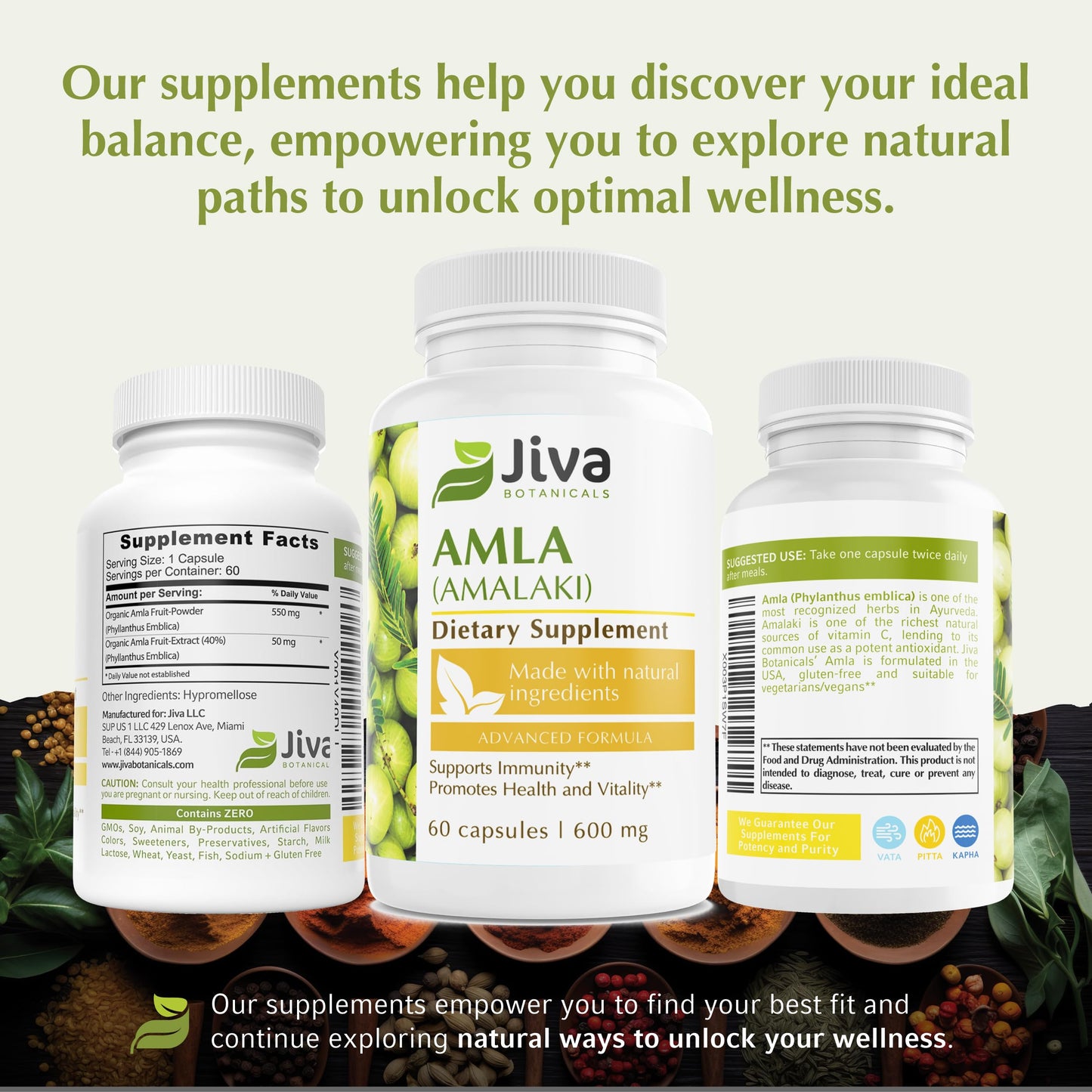 Cápsulas Jiva Botanicals amla polvo de grosella india natural