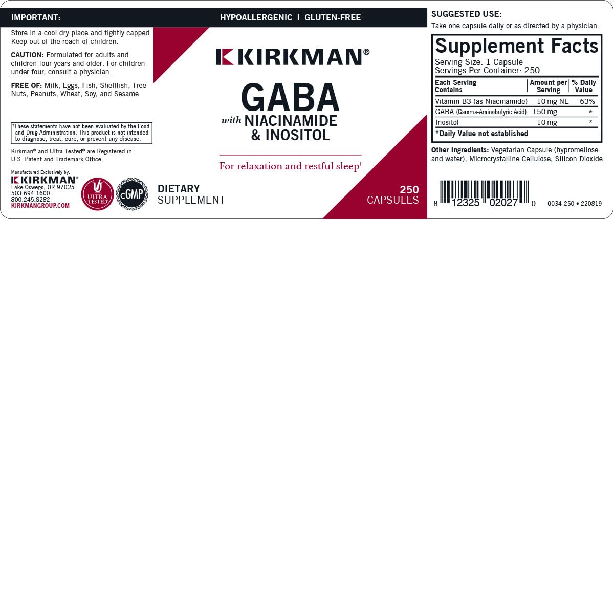 Cápsulas Kirkman gaba relajación sueño