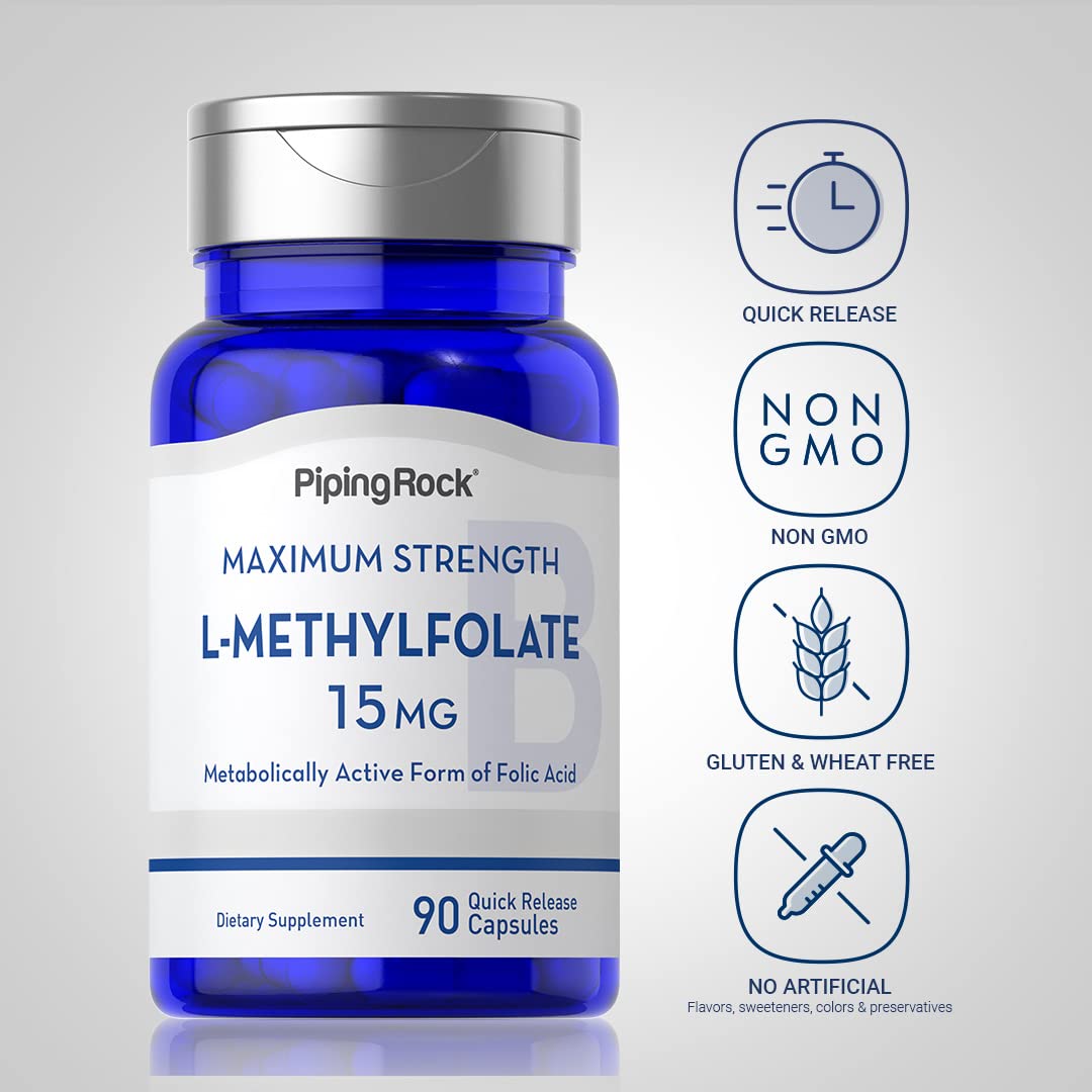 Cápsulas L-Metilfolato Piping Rock máxima potencia 15 mg
