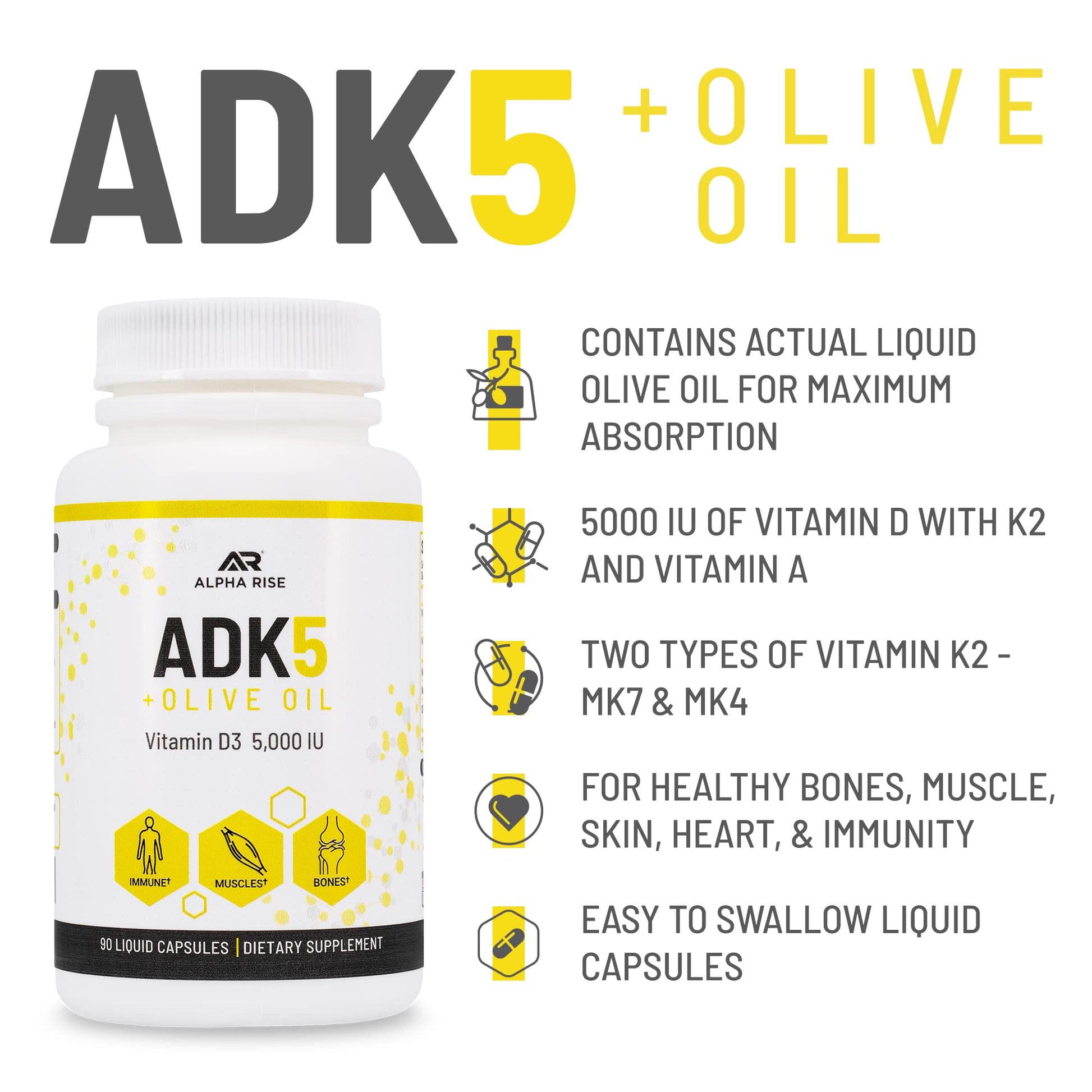 Cápsulas líquidas ALPHA RISE ADK 5 soporte huesos y sistema inmune