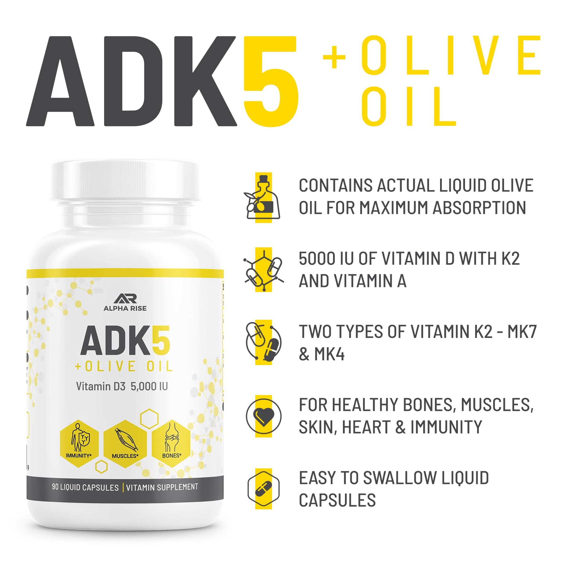 Cápsulas líquidas ALPHA RISE vitaminas A D K para huesos e inmunidad