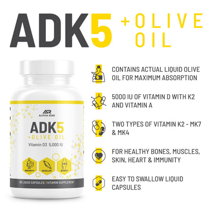 Cápsulas líquidas ALPHA RISE vitaminas A D K para huesos e inmunidad