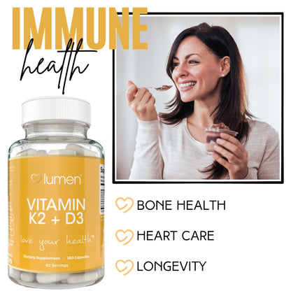 Cápsulas Lumen Naturals K2D3 vitamina k2 d3 calcio bioPerine