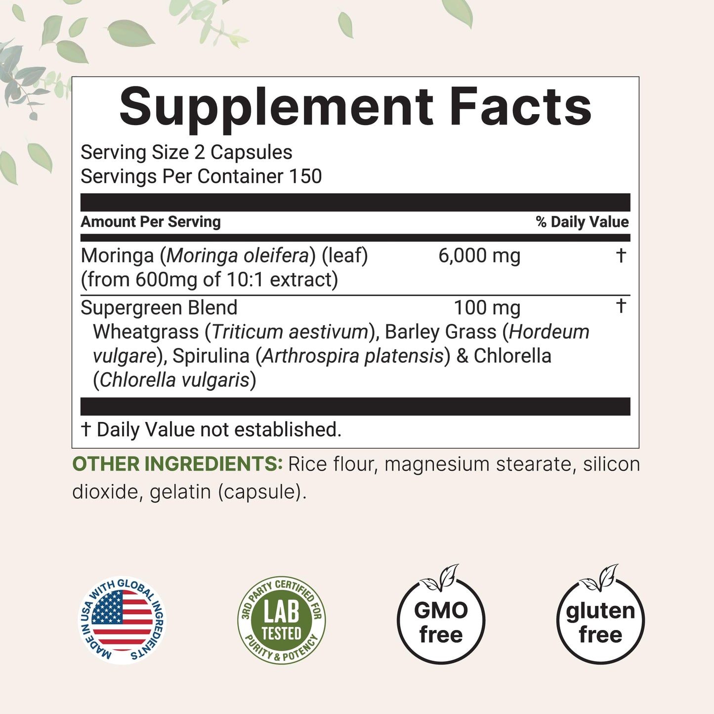 Cápsulas de moringa y vitamina D3 K2