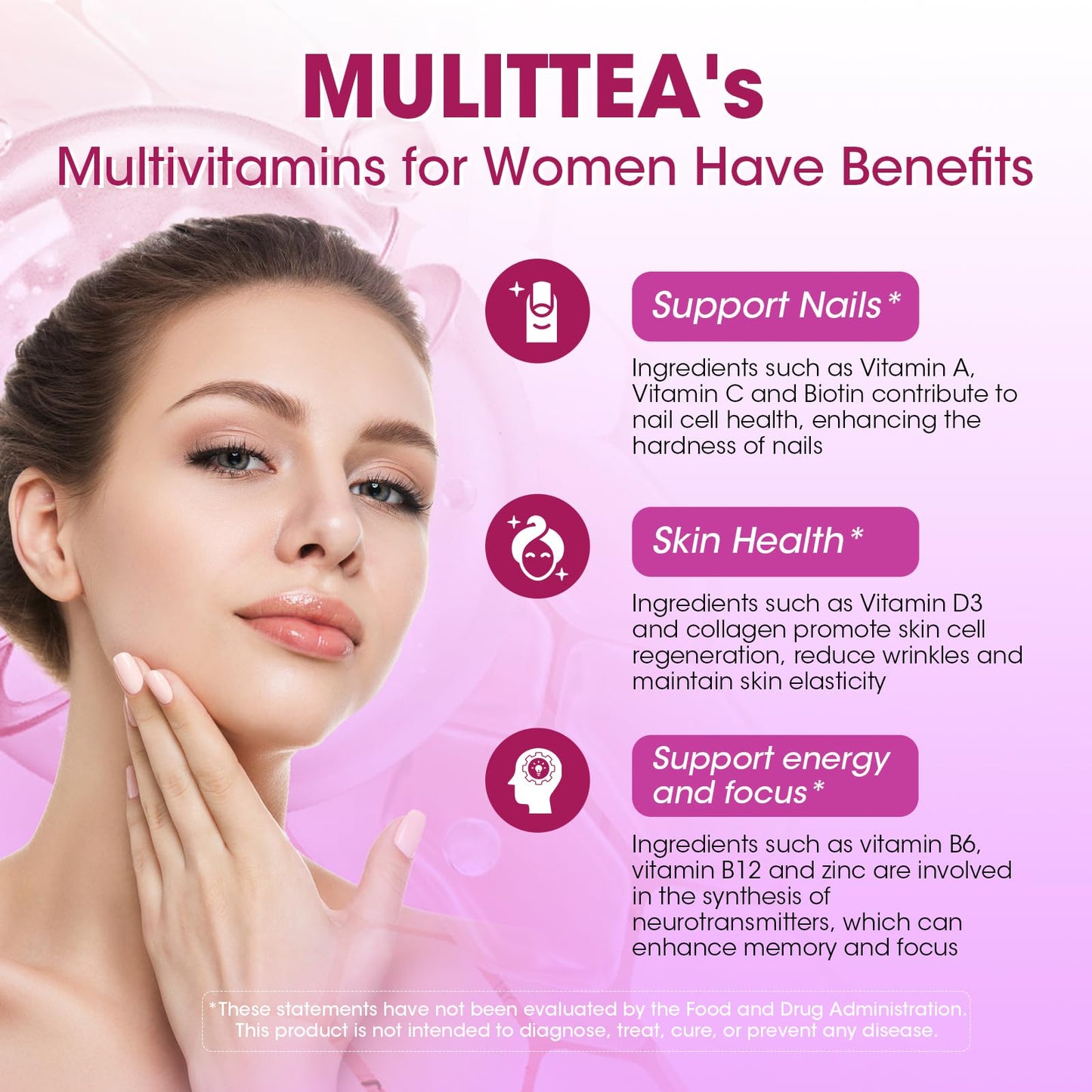 Cápsulas Mulittea para soporte de piel, cabello y uñas saludables