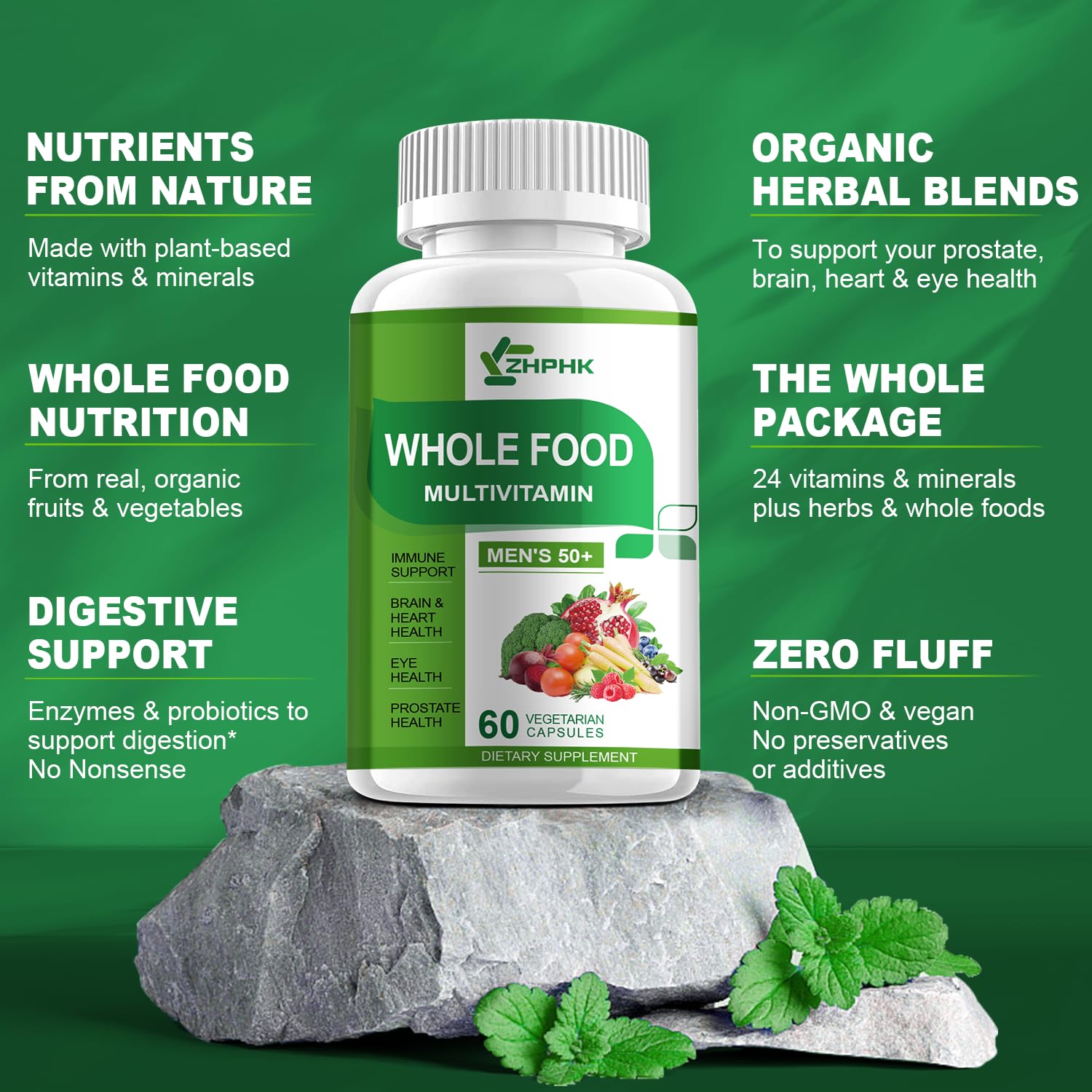 Cápsulas de multivitaminas naturales para hombres mayores de 50.