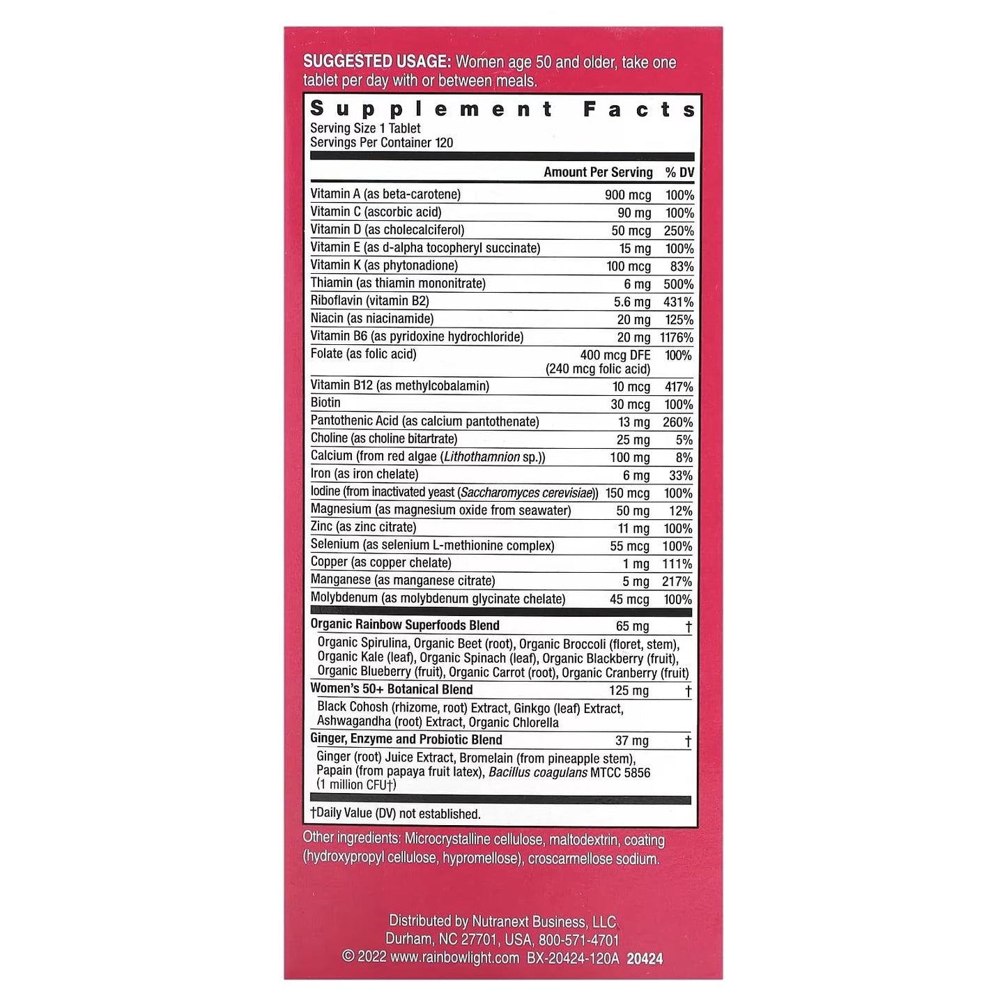 Capsulas multivitamínico Rainbow Light para mujeres 50 plus