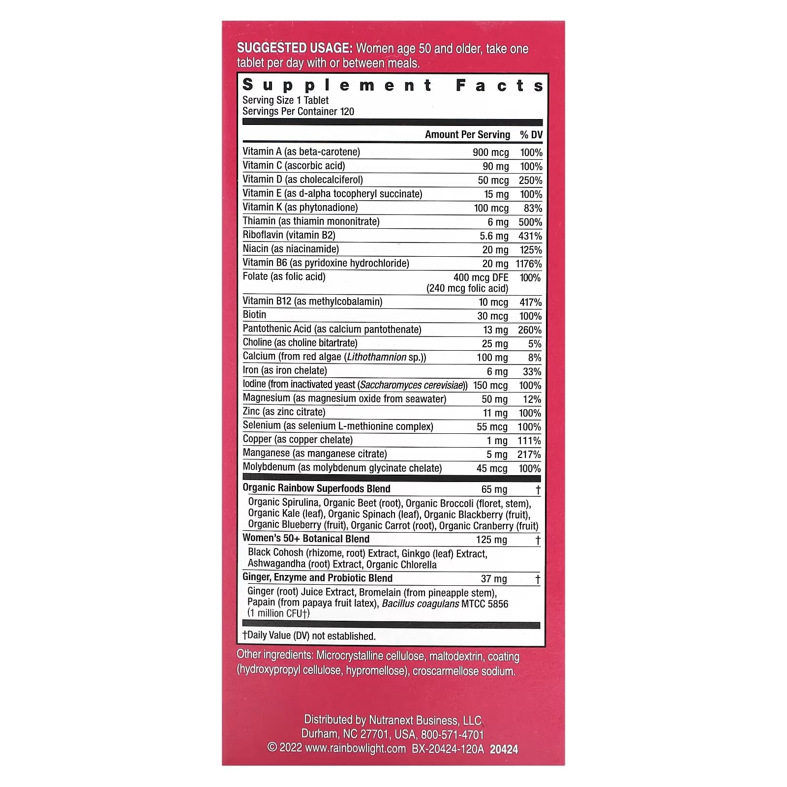 Capsulas multivitamínico Rainbow Light para mujeres 50 plus