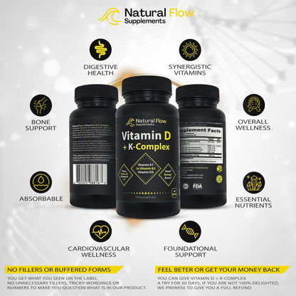 Cápsulas Natural Flow vitamina D3 5000 IU con K2 y K1 alta absorción
