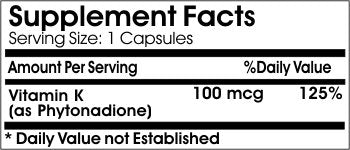 Cápsulas naturales de vitamina K-1 PureControl 100 mcg
