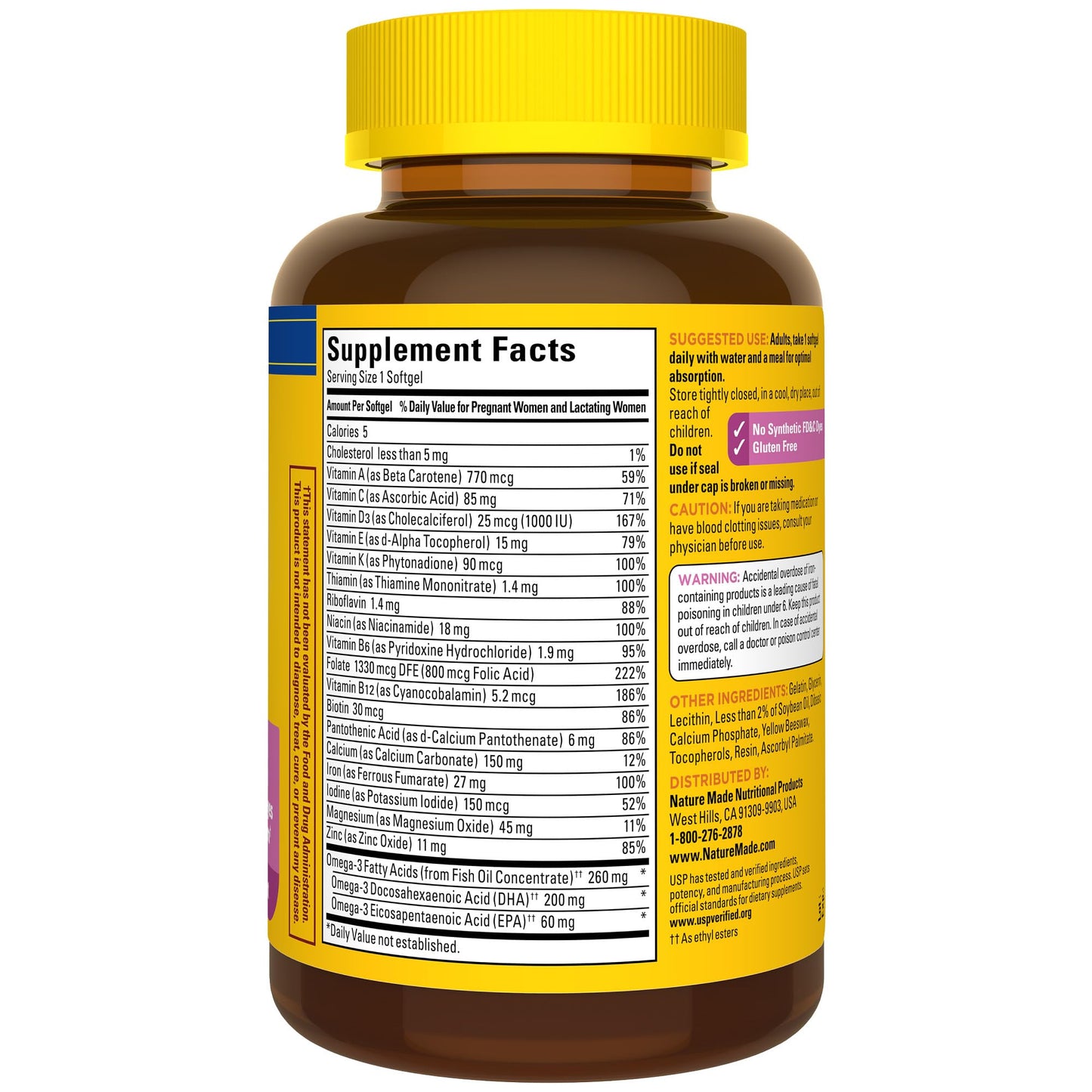 Cápsulas Nature Made Prenatal 110 recuento para embarazo saludable