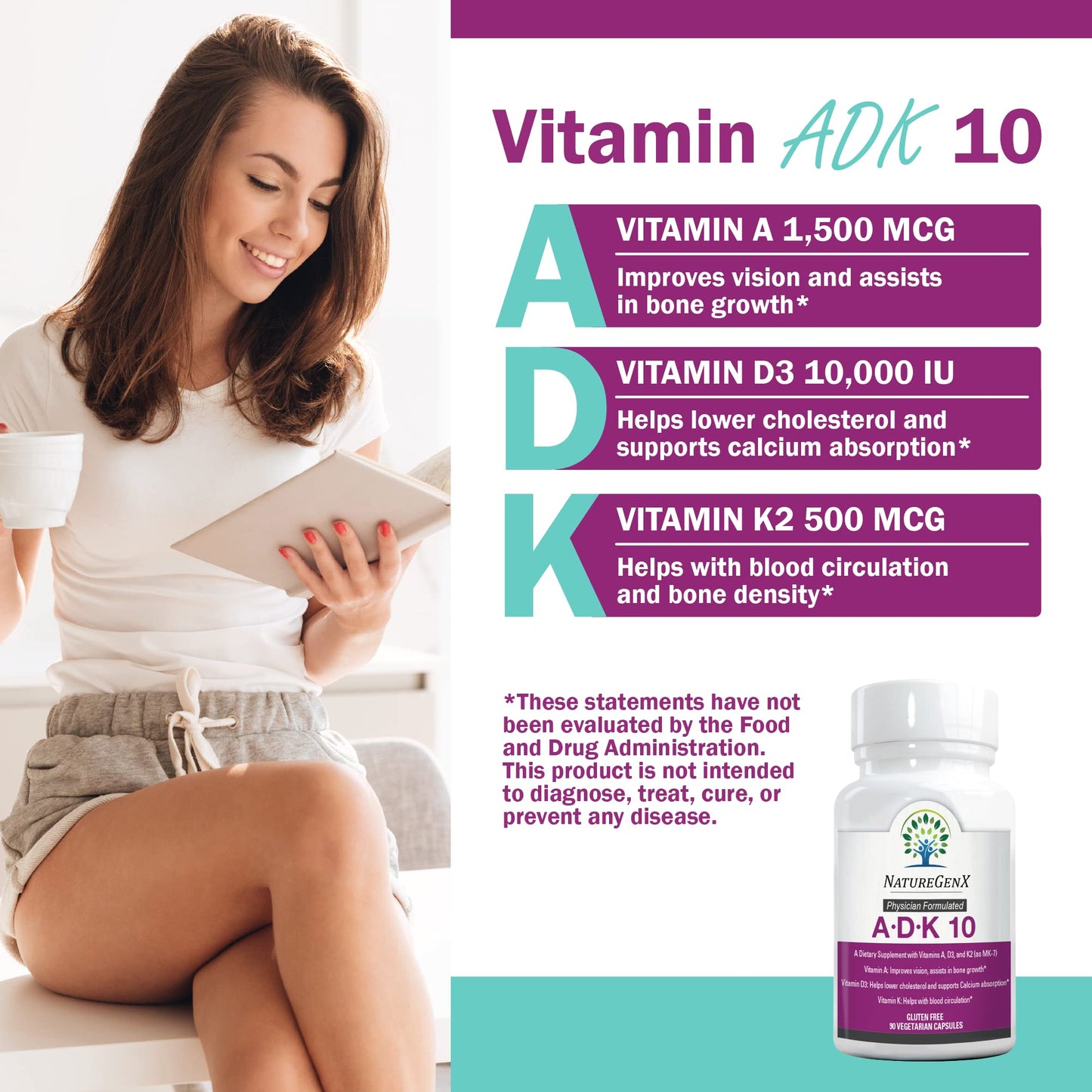 Cápsulas NatureGenX suplemento vitamina ADK