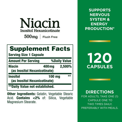 Cápsulas Niacina Nature's Bounty 500 mg