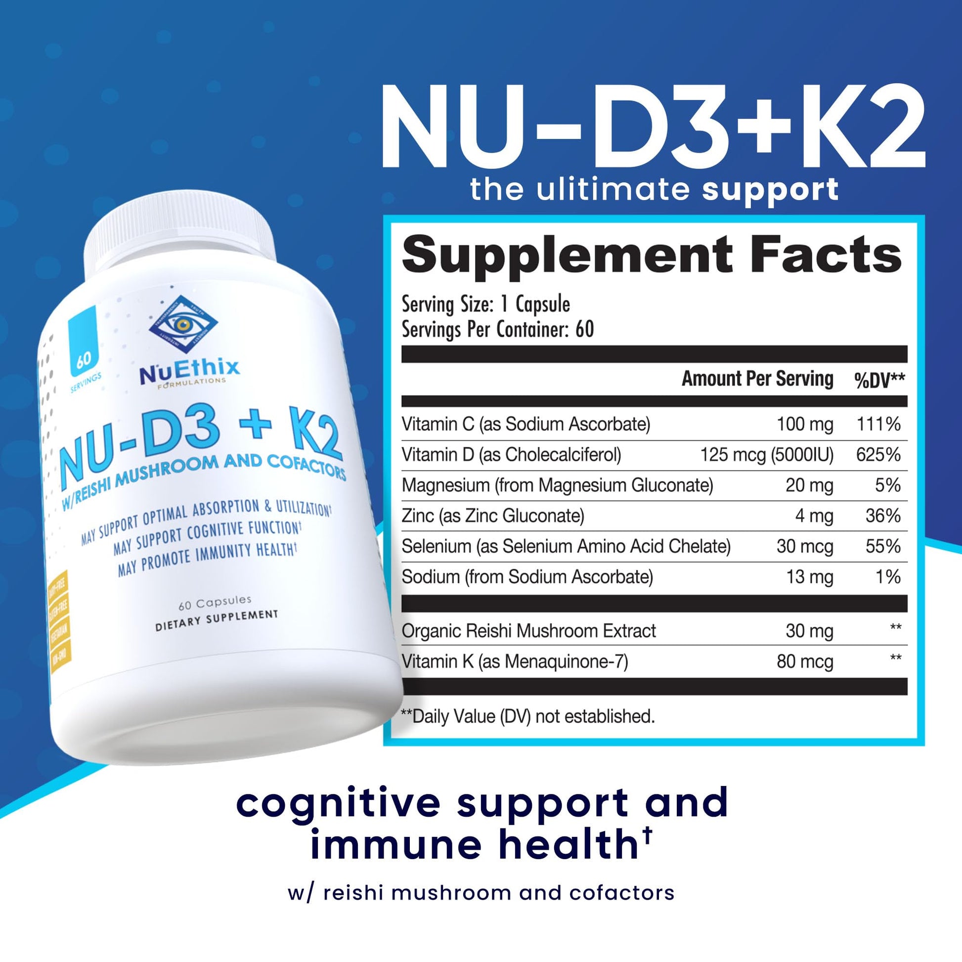 Cápsulas NuEthix vitamina d3 k2 sin gluten y vegetarianas