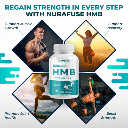 Capsulas Nurafuse HMB con vitaminas D3 y K2 para fitness avanzados