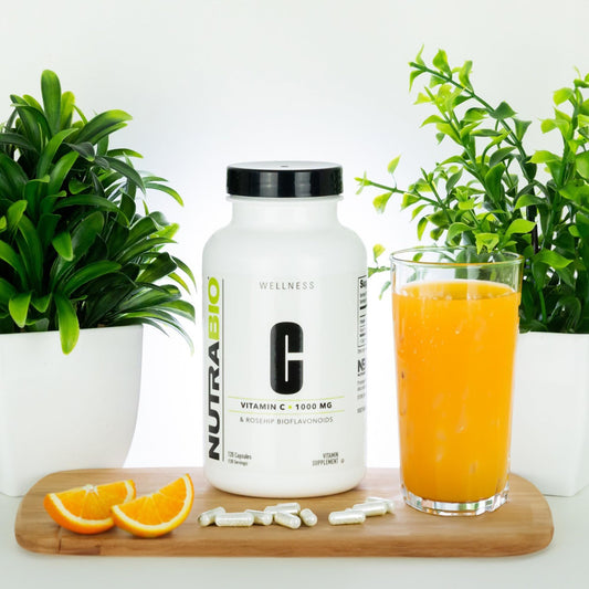 Cápsulas NutraBio vitamina C 1000mg con rosa mosqueta