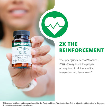 Cápsulas NutraMedix vitamina D3 y K2 para salud ósea e inmune
