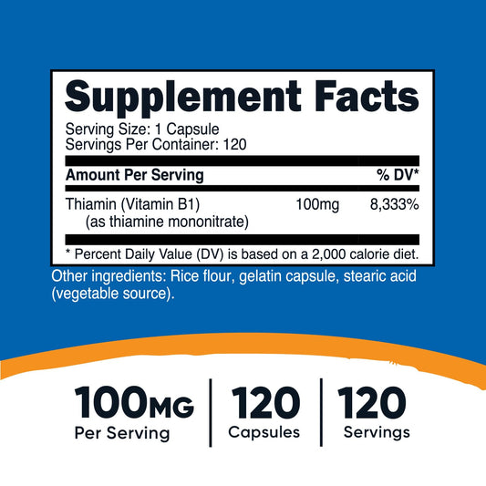 Cápsulas Nutricost vitamina B1 tiamina 100 mg no GMO