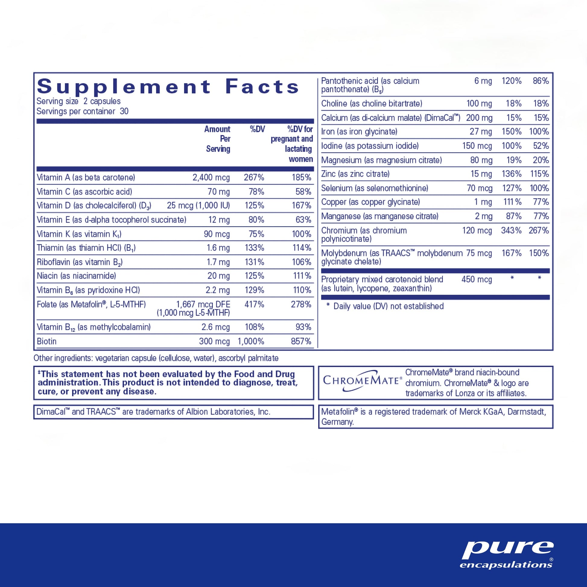 Cápsulas de nutrientes prenatales Pure Encapsulations