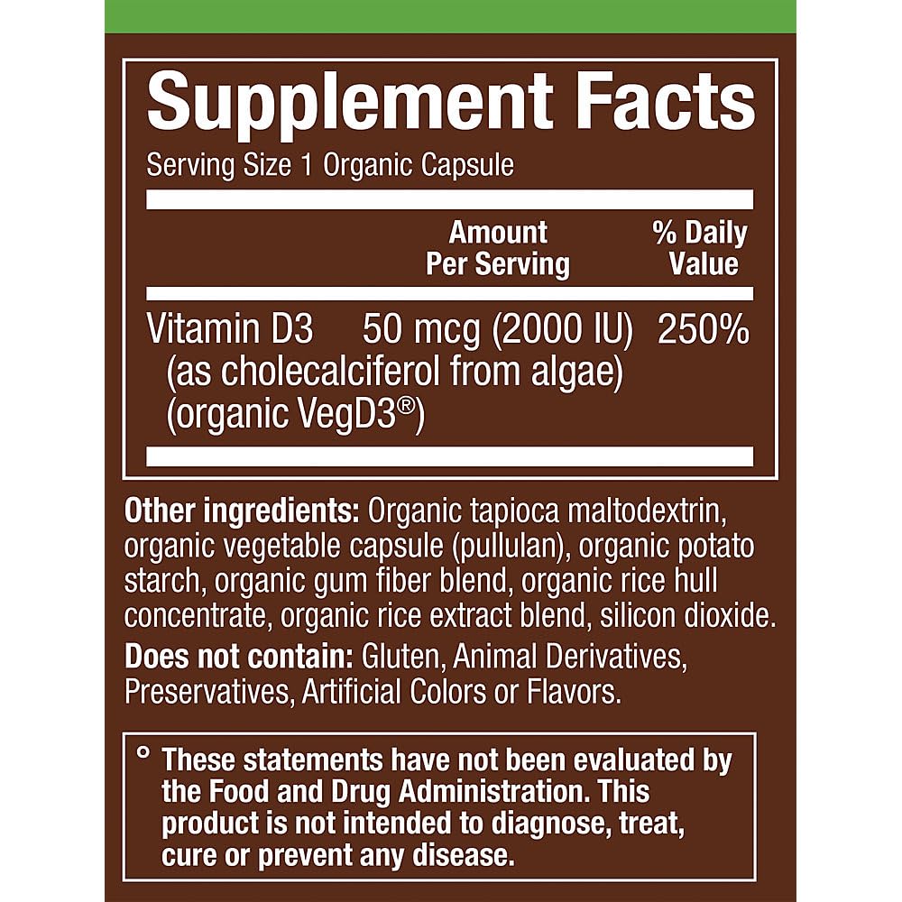 Cápsulas orgánicas Vitamin D3 plntA 50 mcg
