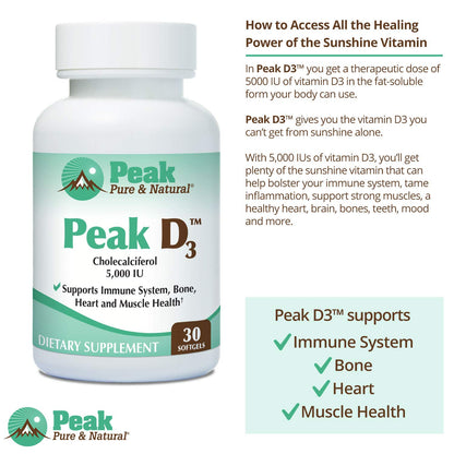 Cápsulas Peak Pure & Natural Vitamina D3 5000 UI
