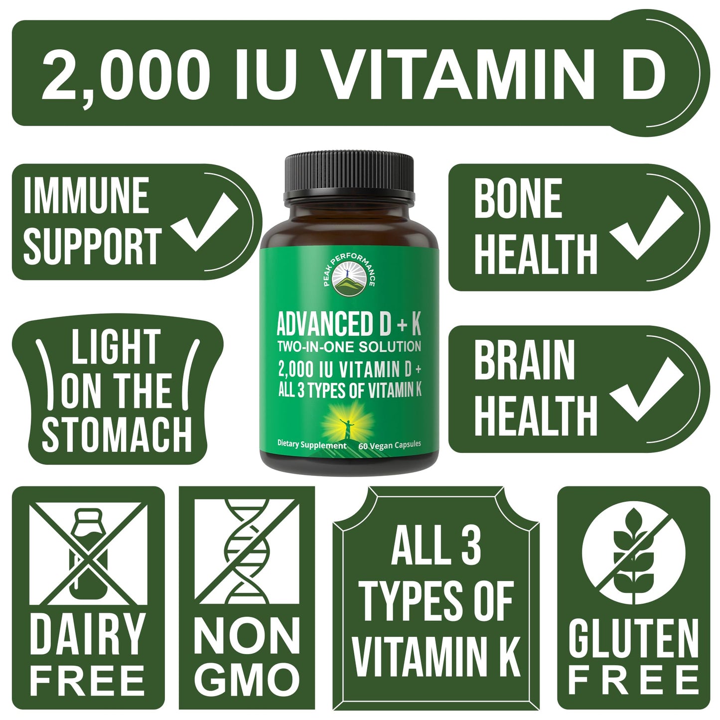 Cápsulas pequeñas y fáciles de tragar vitamina d y k Peak Performance