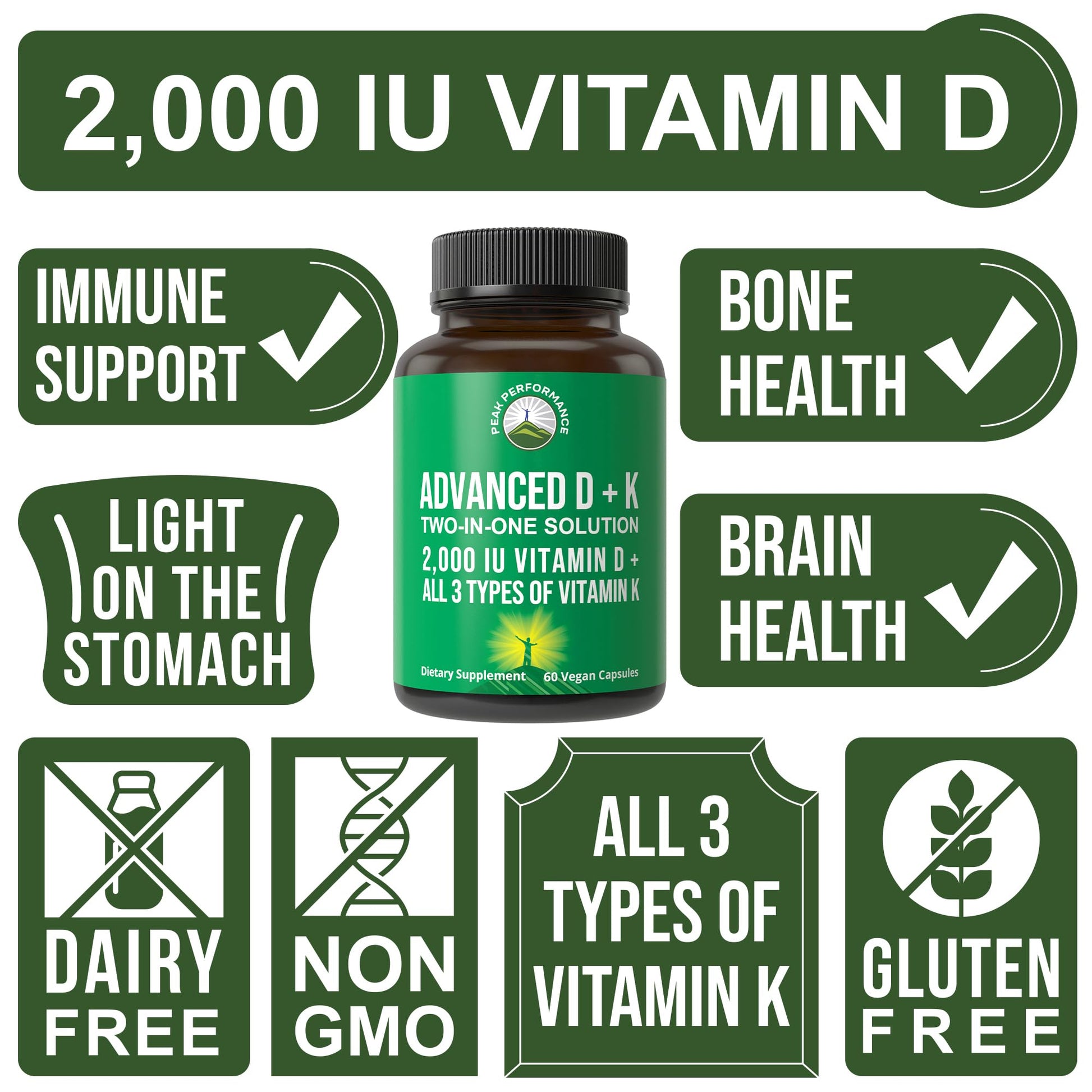 Cápsulas pequeñas y fáciles de tragar vitamina d y k Peak Performance