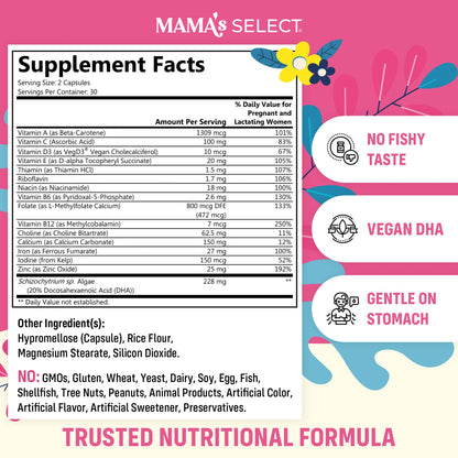 Cápsulas pequeñas y fáciles de tragar vitaminas prenatales Mama's Select