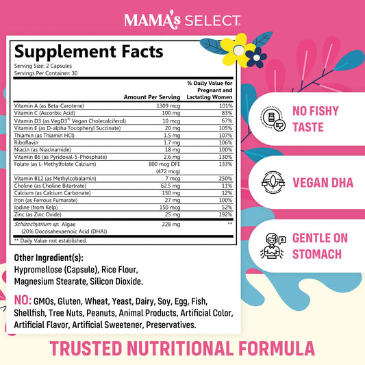 Cápsulas pequeñas y fáciles de tragar vitaminas prenatales Mama's Select