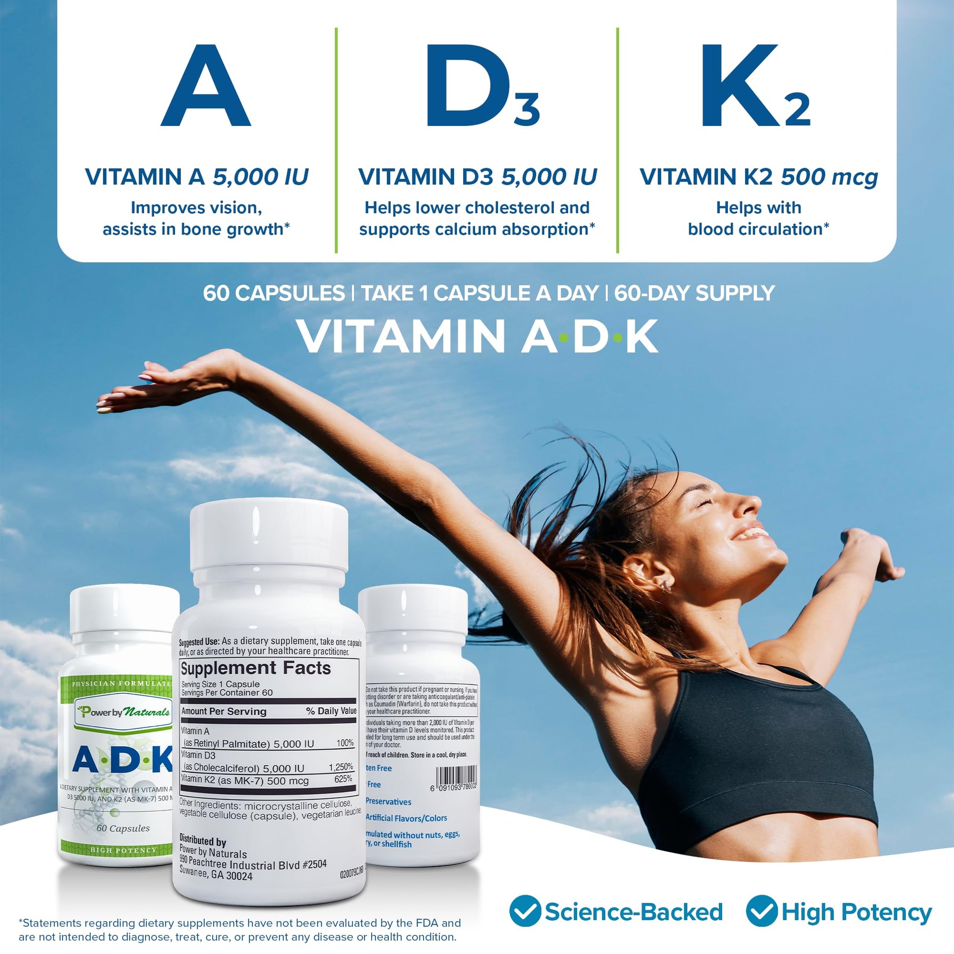 Cápsulas Power By Naturals vitamina ADK suplemento